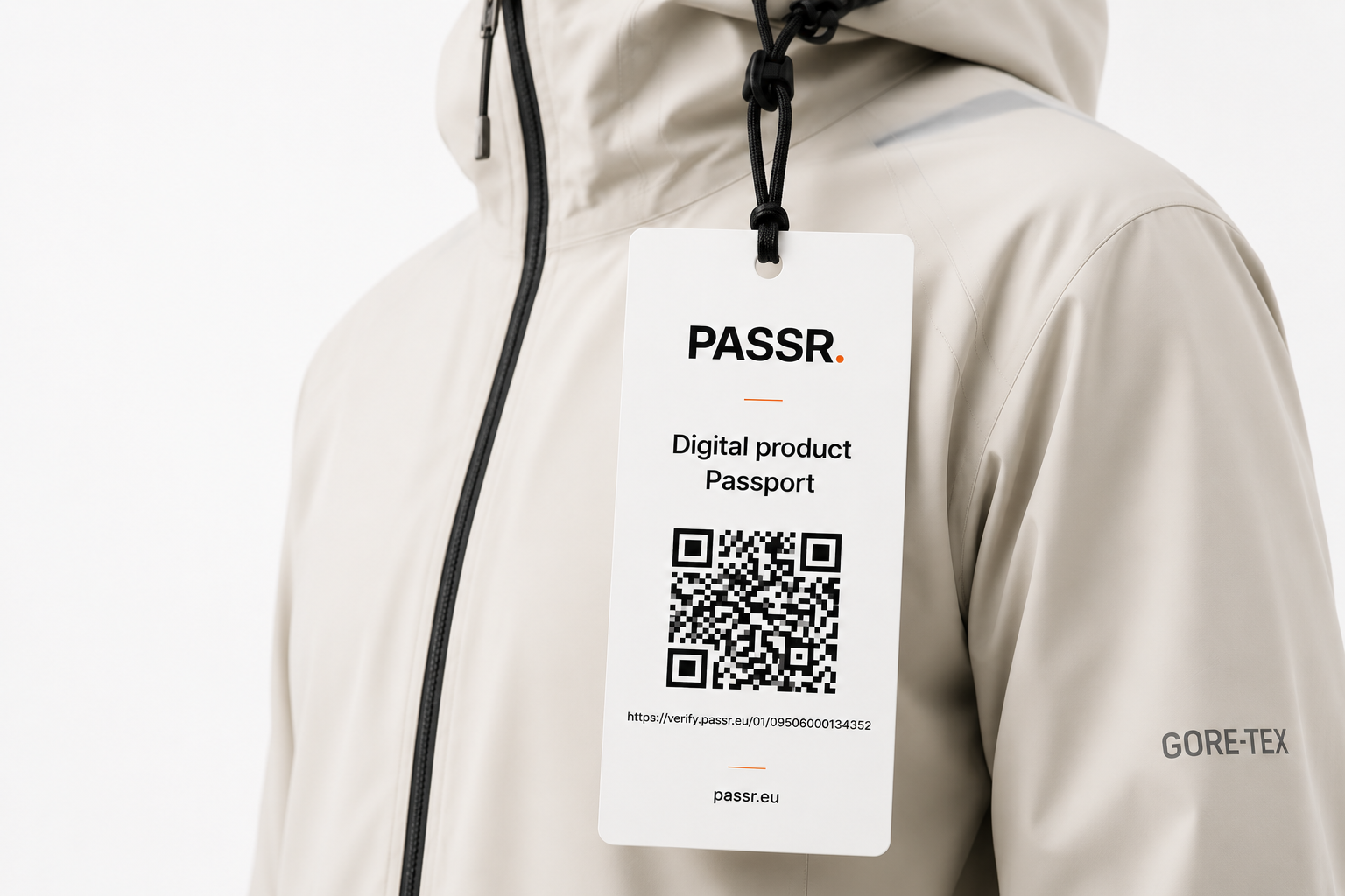 Technical jacket with digital product passport branded tag
